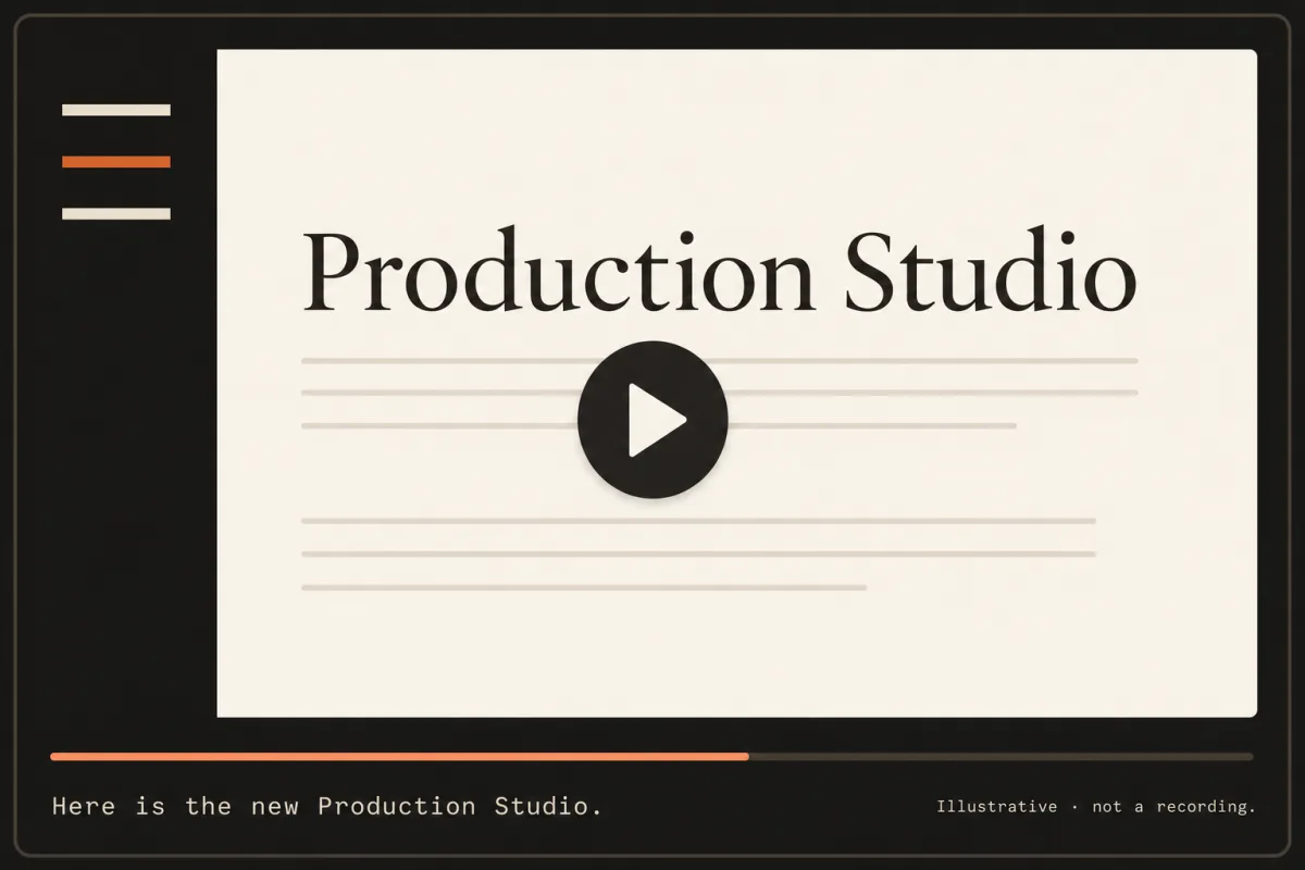 Illustrative still of a Production Studio demo. Not a recording.
